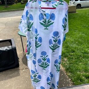 Floral White and Blue Kaftan